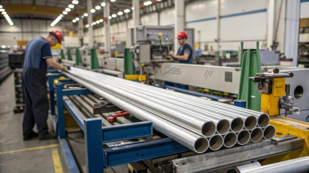 A slow-motion diagram showing a punch striking an aluminum slug, with the metal flowing up to form a collapsible tube for toothpaste or cream.